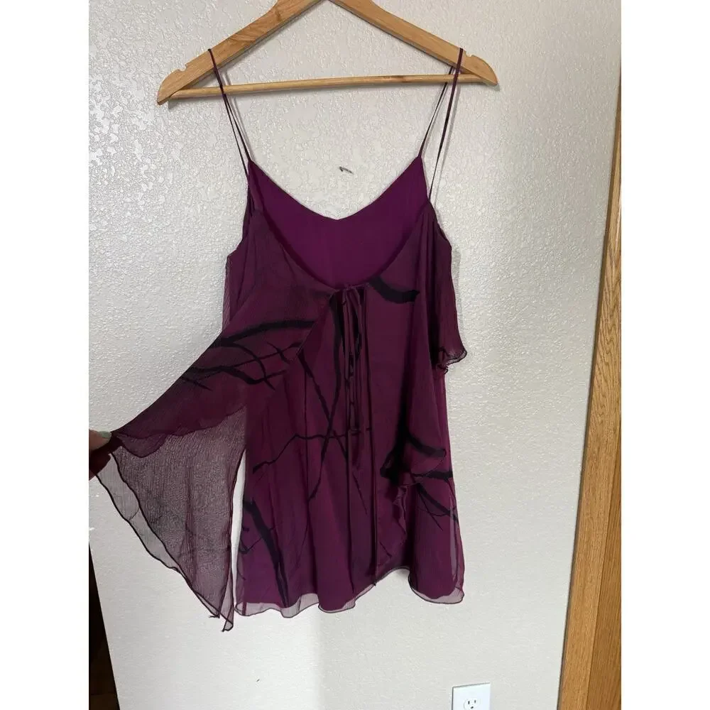 Alice + Olivia Crepe Silk Tunic Tank Top XS Ruffled Wine